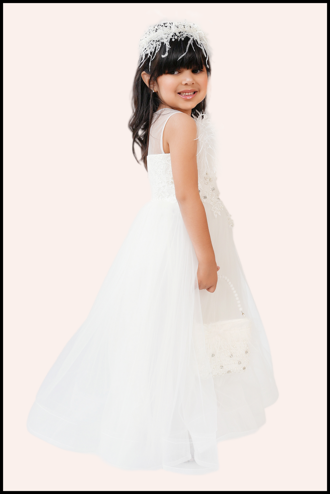 Achillea rose powder lace and tulle ball gown