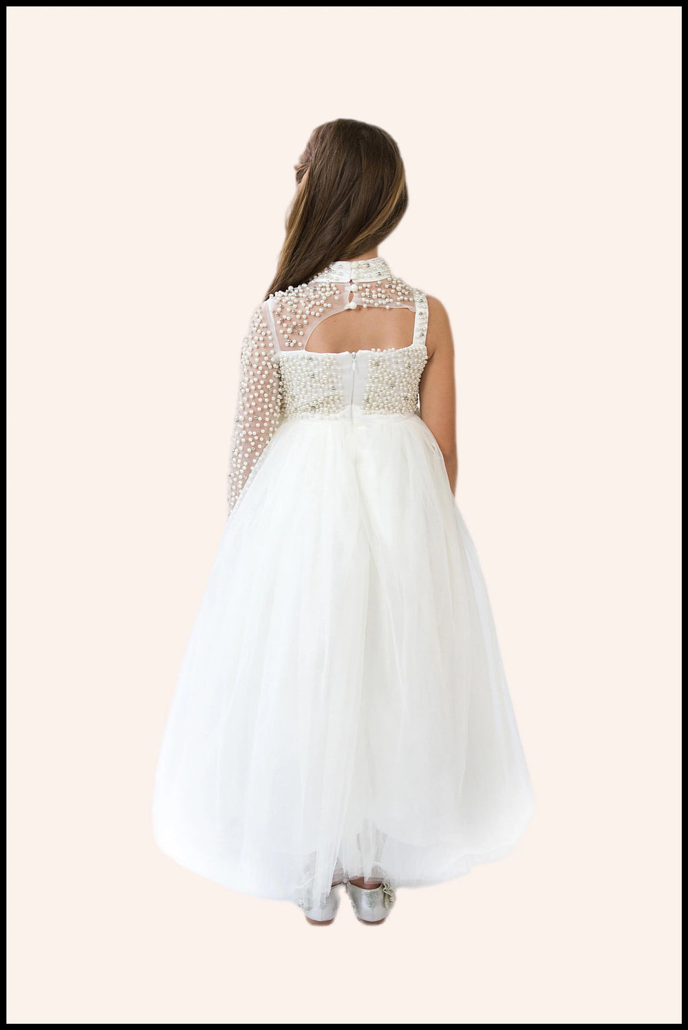 Designer lace and pearl ball gown for girls