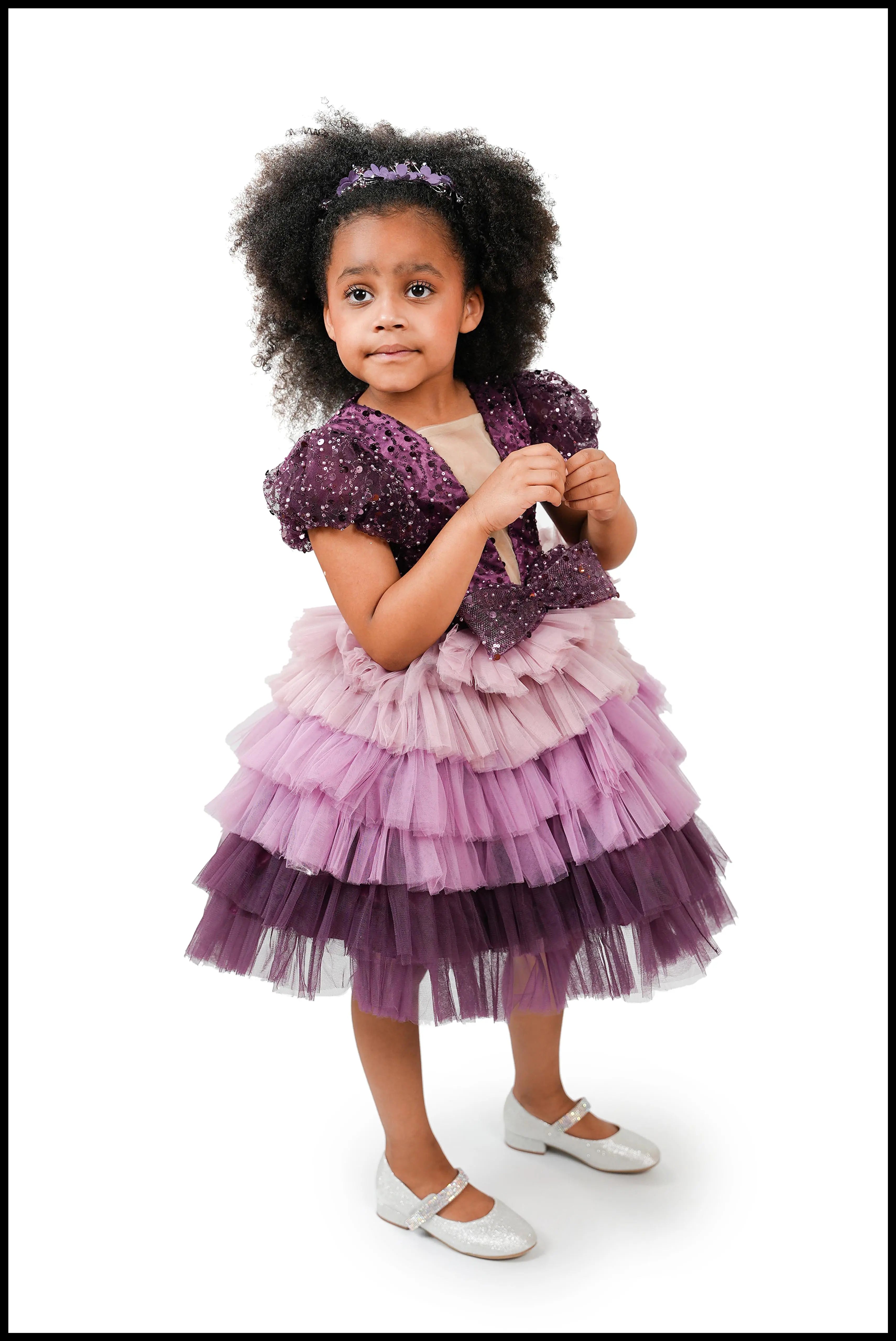 Deep V Neck Ruffled Net Tulle Dress | Special Occasion Dress
