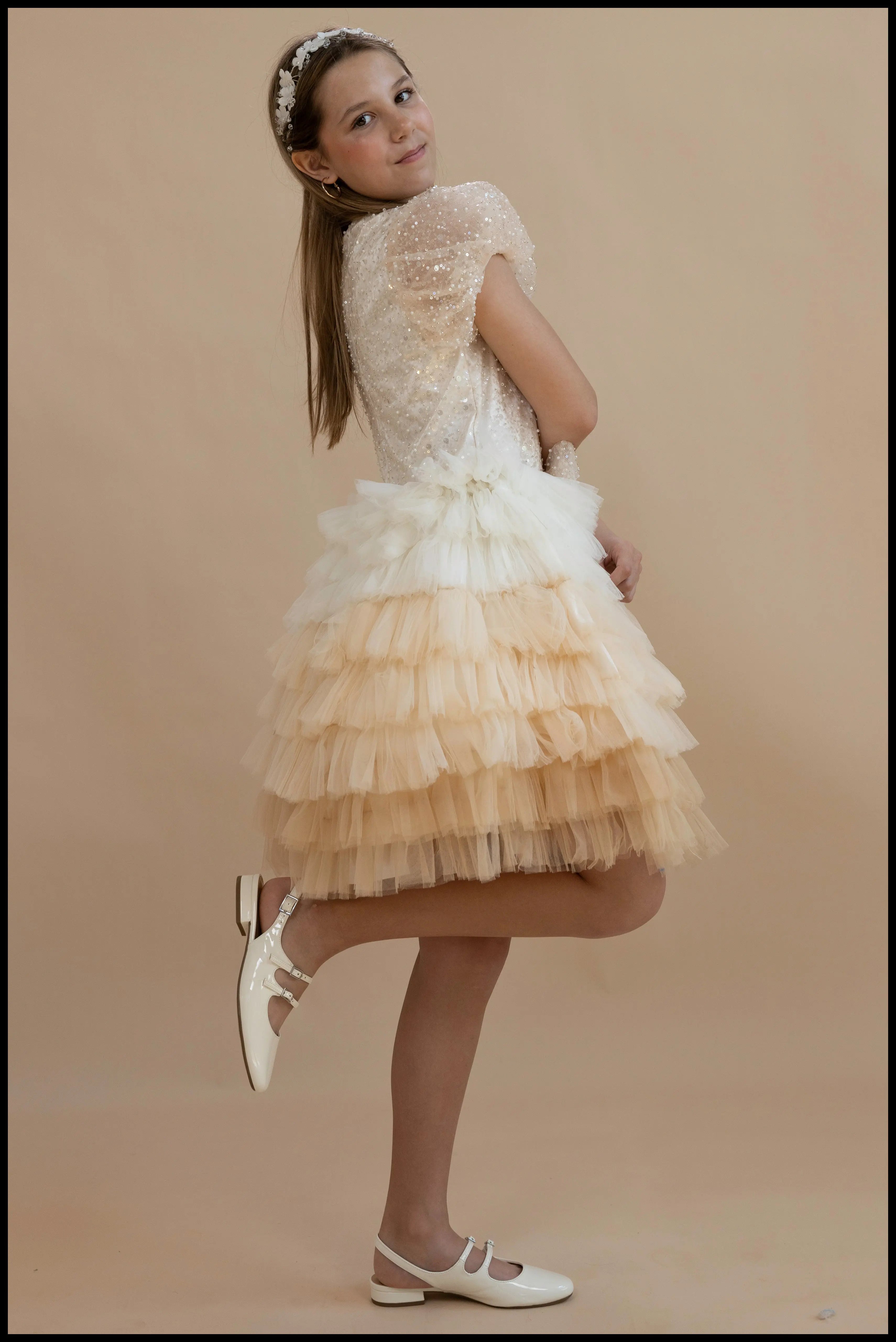 Deep V Neck Ruffled Net Tulle Dress | Special Occasion Dress