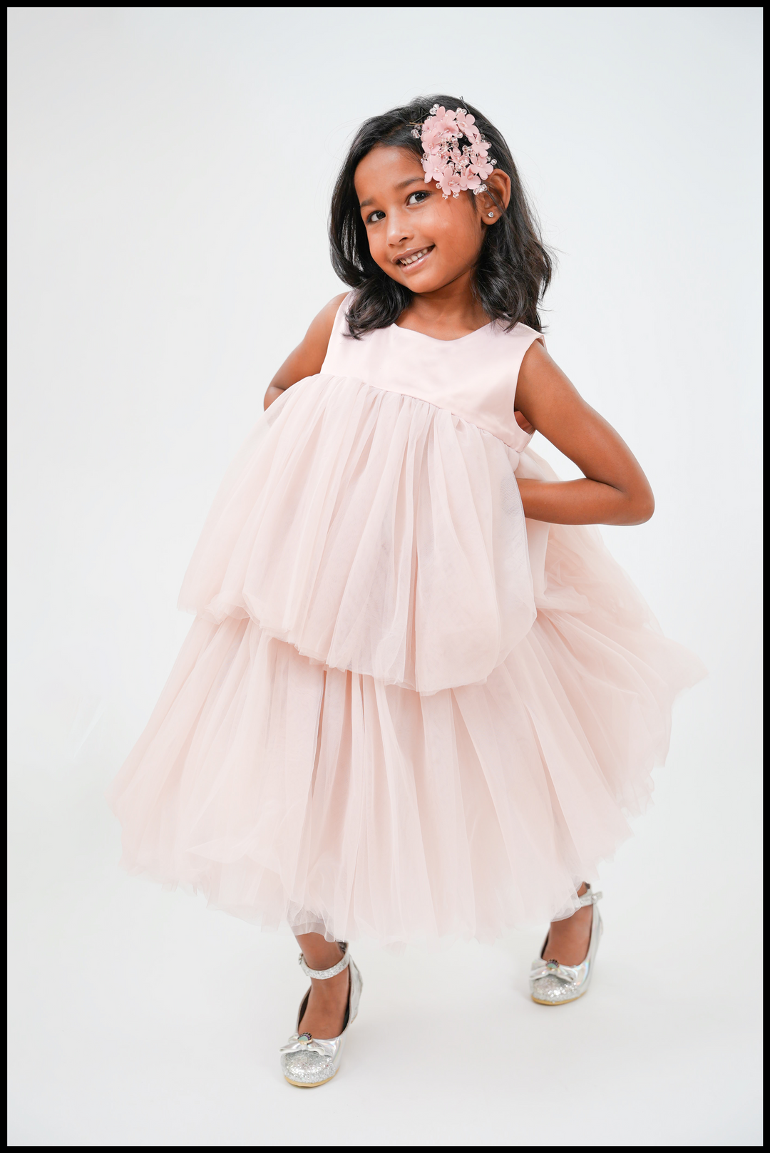 Little Fiori layered tulle dress with scoop neck