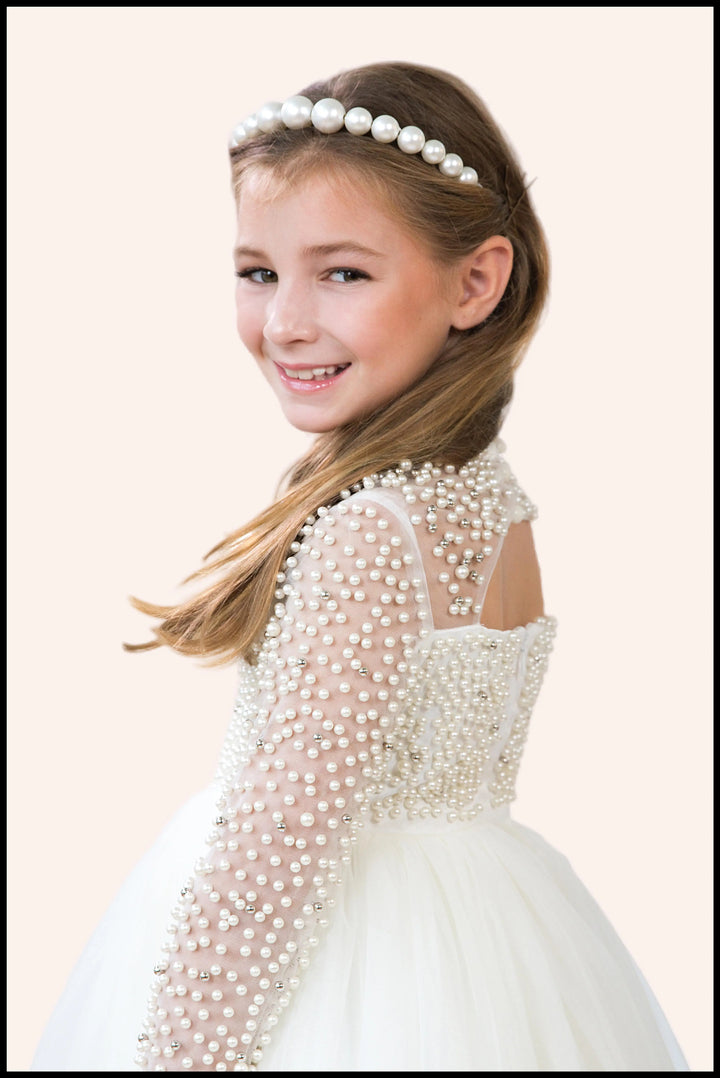 VINCA lace pearl dress Little Fiori