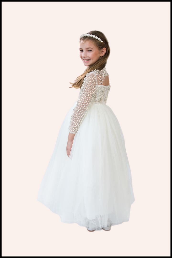 Vinca off-shoulder pearl tulle party dress